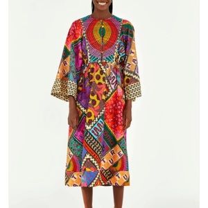 Farm rio dotted patch scarf midi dress size L